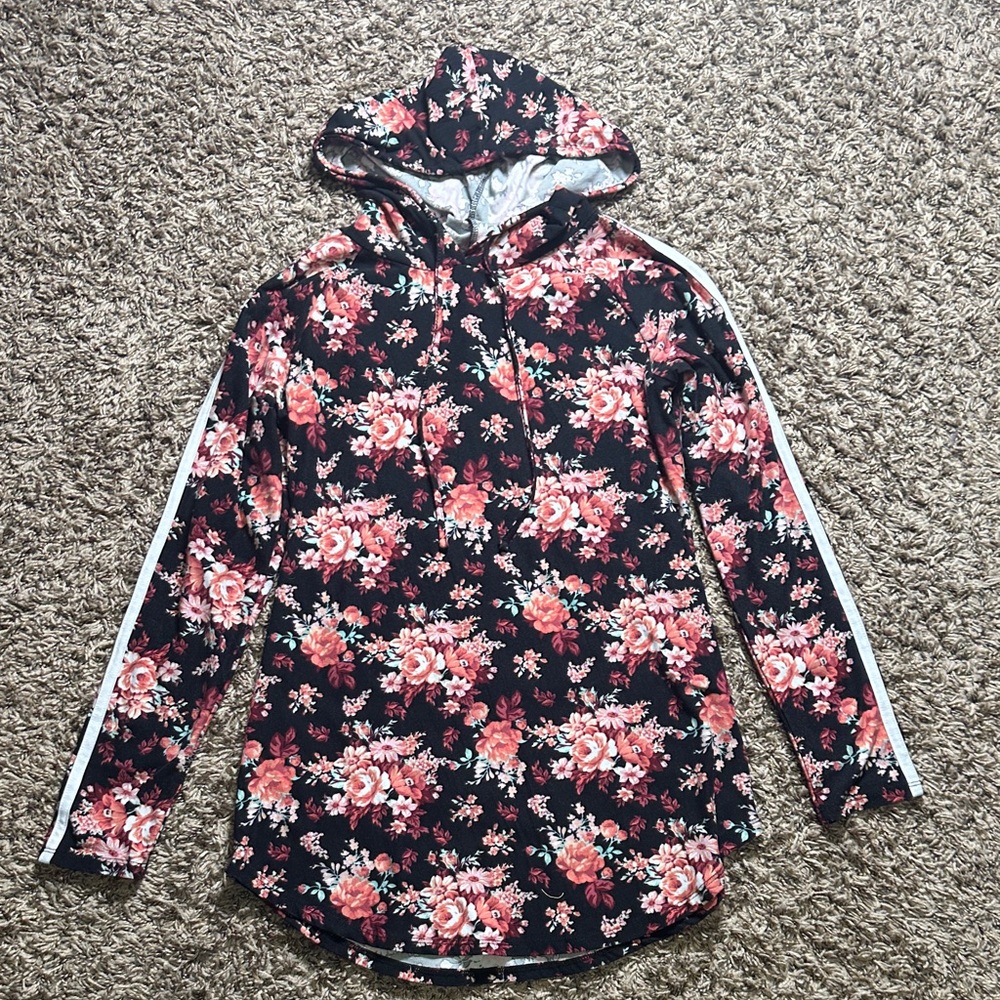 Ultra Flirt Black and Pink Floral Hoodie Jacket